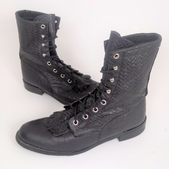 Vintage Shoes - Vtg 90s 8 Black Leather Capezio Kiltie Boots GUC